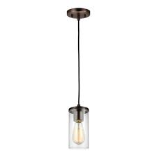 Sea Gull Lighting Zire 1 Light Brushed Oil Rubbed Bronze Mini Pendant With Clear Glass Shade 6190301 778 The Home Depot