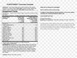 flintstones vitamin nutrition label