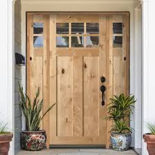 Krosswood Doors 64 In X 96 In Craftsman 2 Panel 6 Lite Knotty Alder Unfinished Left Hand Inswing Prehung Front Door With Sidelites