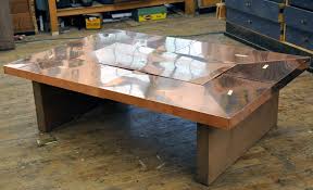 Vintage modern coffee table with hammered copper top. Modern Copper Coffee Table