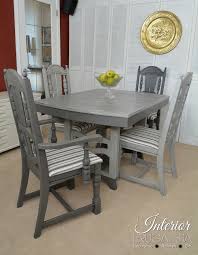 Balance out bold, bright palettes with softer hues such as silver and dove gray. Painted Dining Room Set Dry Brushed Two Tone Gray Interior Frugalista