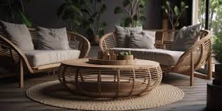 round coffee table and rattan chairs