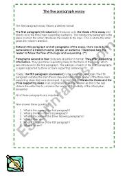 the five paragraph essay esl worksheet by mjotab the five paragraph essay worksheet
