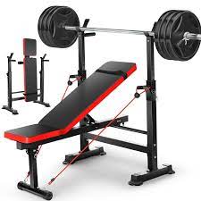workout bench set with barbell rack