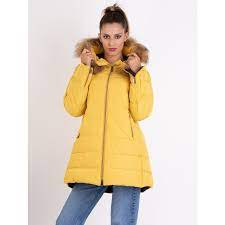 Yellow Hooded Down Winter Coat Long Jacket