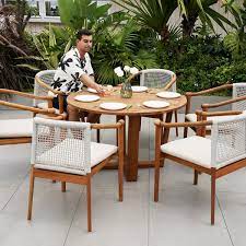 7 Pieces Teak Outdoor Dining Set Wood