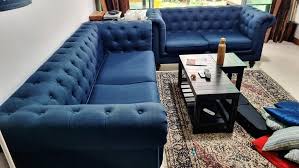 blue fabric 2 3 chesterfield sofa