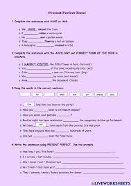Complete The Sentences Using The Prompts In Brackets - Pdf online activity: Present Perfect Tense
