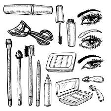 set of cosmetics and tools isolated on