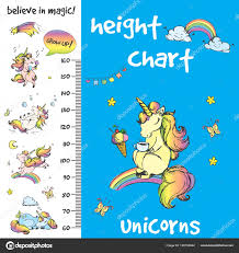 Kids Height Chart Hand Drawn Unicorns Stock Vector