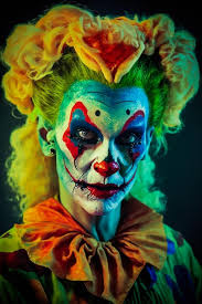 old female clown face and colorful makeup