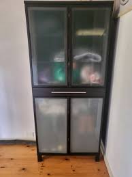 Dark Timber Frosted Glass Cabinet