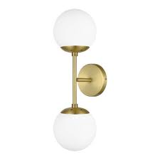 Light Society Zeno Globe 2 Light Wall Sconce In Brushed Brass White Ls W268 Bb Wh The Home Depot