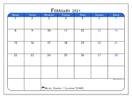 February 2022 calendar template is likely to be downloaded in pdf format since you are allowed to modify, amend or edit the date format according to choose the best 2021 calendar that can print for you. February 2021 Calendars Monday Sunday Michel Zbinden En