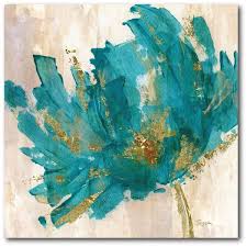 Contemporary Teal Flower Canvas Wall