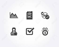 Set Of Woman Read Checkbox And Statistics Icons Investment