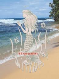 White Mermaid Etched Window Decal 10x16