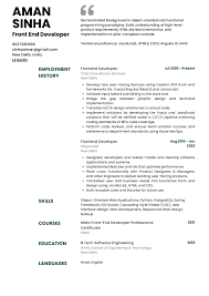 sle resume of front end developer
