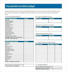 Monthly Spreadsheets Household Budgets 5 Household Budget