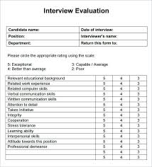 Oral Interview Evaluation Form Template Questions Free Verbe Co