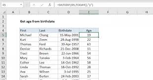 get age from birthday excel formula