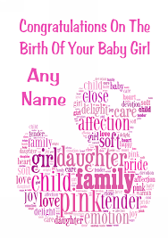 Pink Girl Word Art Duckling New Baby Card