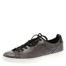 Louis Vuitton Grey Python Leather Front Row Lace Up Sneakers Size 41