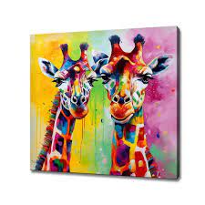 Giraffes Colourful Painting Canvas Art