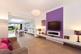 75 living room with purple walls ideas