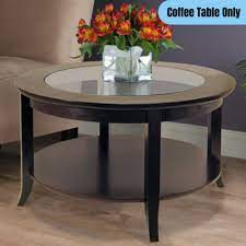 Glass Top Wooden Round Coffee Table W
