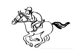 Jeune femme portant un casque ou un cavalier chevauchant un dessin animé de cheval isolé. Coloriage Cheval Et Son Cavalier Pendant La Course
