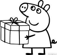 Cheer a little boy who is confined to his bed by presenting this coloring sheet. Peppa Pig Holds A Present Coloring Page Coloringall