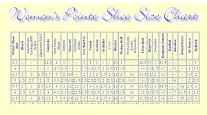 Pointe Shoe Size Comparison Chart Home