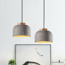 1 Bulb Bowl Pendant Lighting Vintage Grey Cement Hanging Ceiling Lamp With Wood Top Beautifulhalo Com