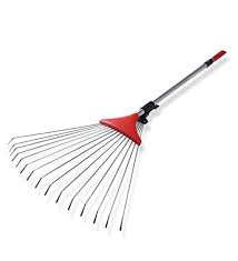 red metal rake with expandable