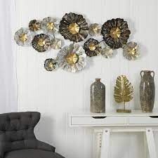 nearly natural 4 5 ft x 2 ft layered fl black silver and gold metal wall art decor black silver gold