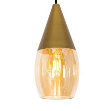 Modern Hanging Lamp Gold With Amber
