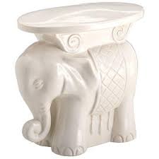 White Ceramic Elephant Garden Stool