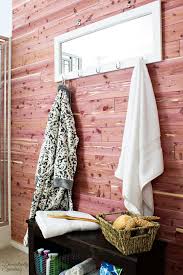 cedar plank bathroom wall