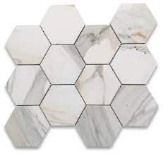 Our timeless matte white carrera marble honeycomb mosaic tile with a large selection of coordinating products is available and includes brick. Calacatta Gold Marble 4 Inch Hexagon Mosaic Tile Polished Contemporary Wall And Floor Tile By Stone Center Online Houzz