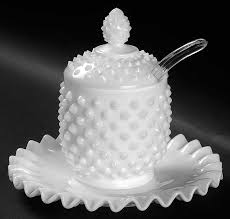 Hobnail Milk Glass Jam Jelly With Lid