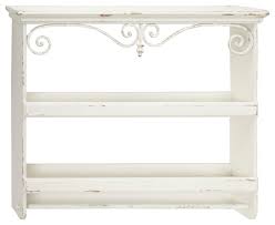 Distressed White Wood Wall Shelf With 2