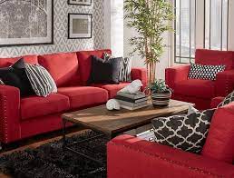 Living Room With Red Couches Amazing