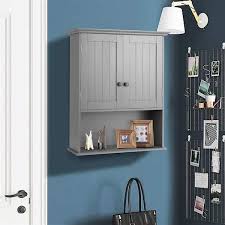 Grey Wood Bathroom Storage Wall Cabinet