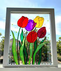 Tulips Art 11x9 Glass Painting Painted