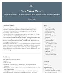 nail salon owner resume sle