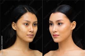 asian woman before after applying make