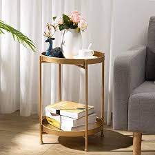 Hollyhome Round Side Table Gold End Tab