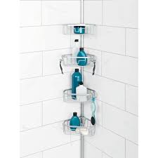 Zenna home neverrust rustproof tension pole shower caddy, satin chrome. Zenith Products Neverrust Aluminum Tension Pole Corner Shower Caddy In Satin Chrome The Home Depot Canada
