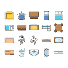 floor plan interior furniture icons set